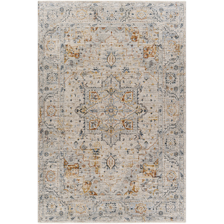 Bungalow Rose Dieon Oriental Camel/Light Gray/Blue Area Rug & Reviews